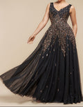 Goddiva sunray hand embellished sequin A-line sleeveless maxi dress