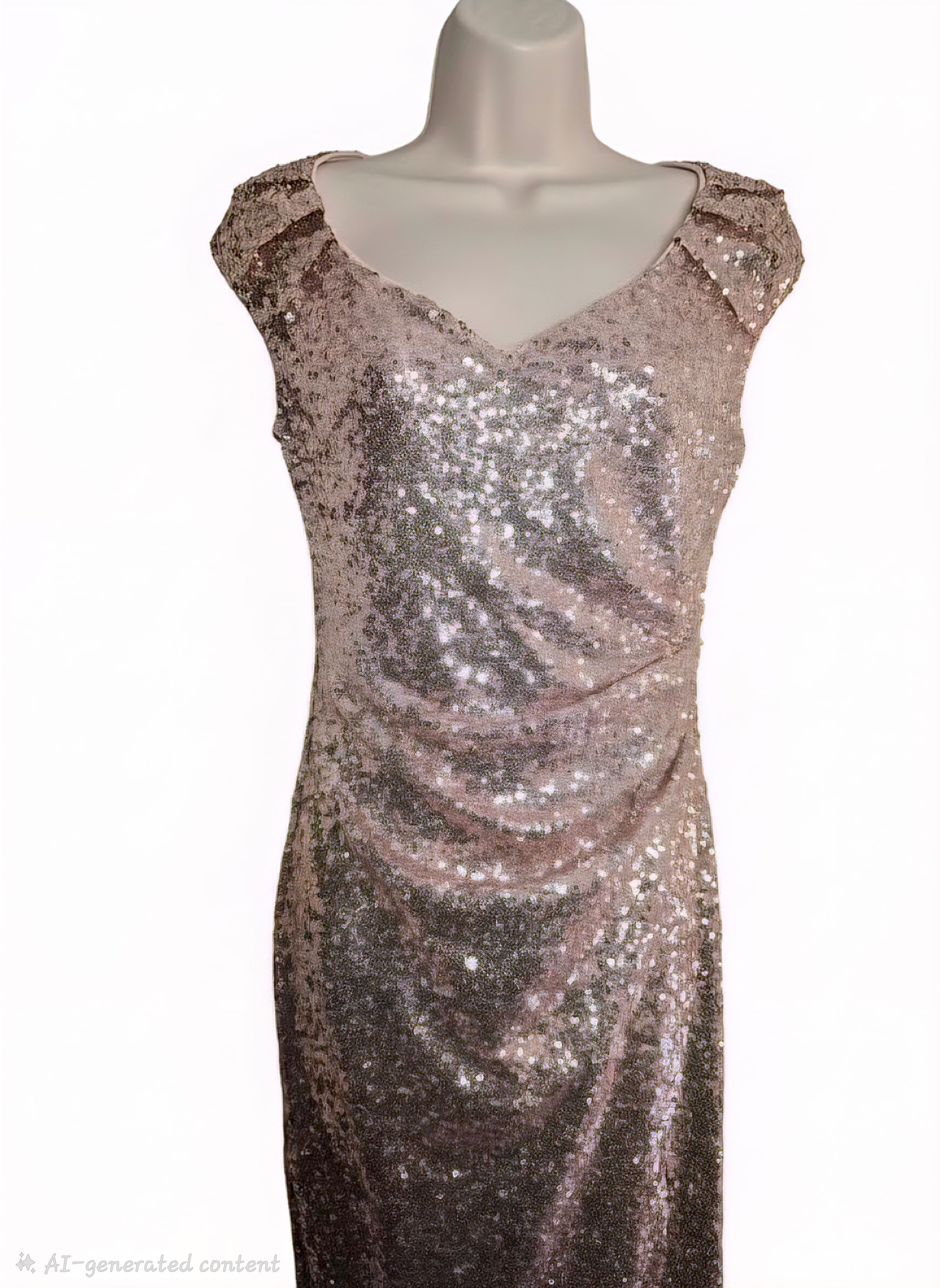Cap sleeve sequin maxi dress. Champagne
