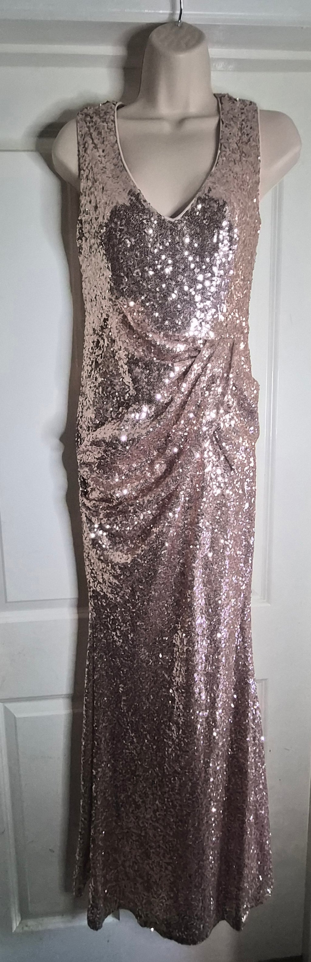 Champagne mid ruffle sequin maxi dress