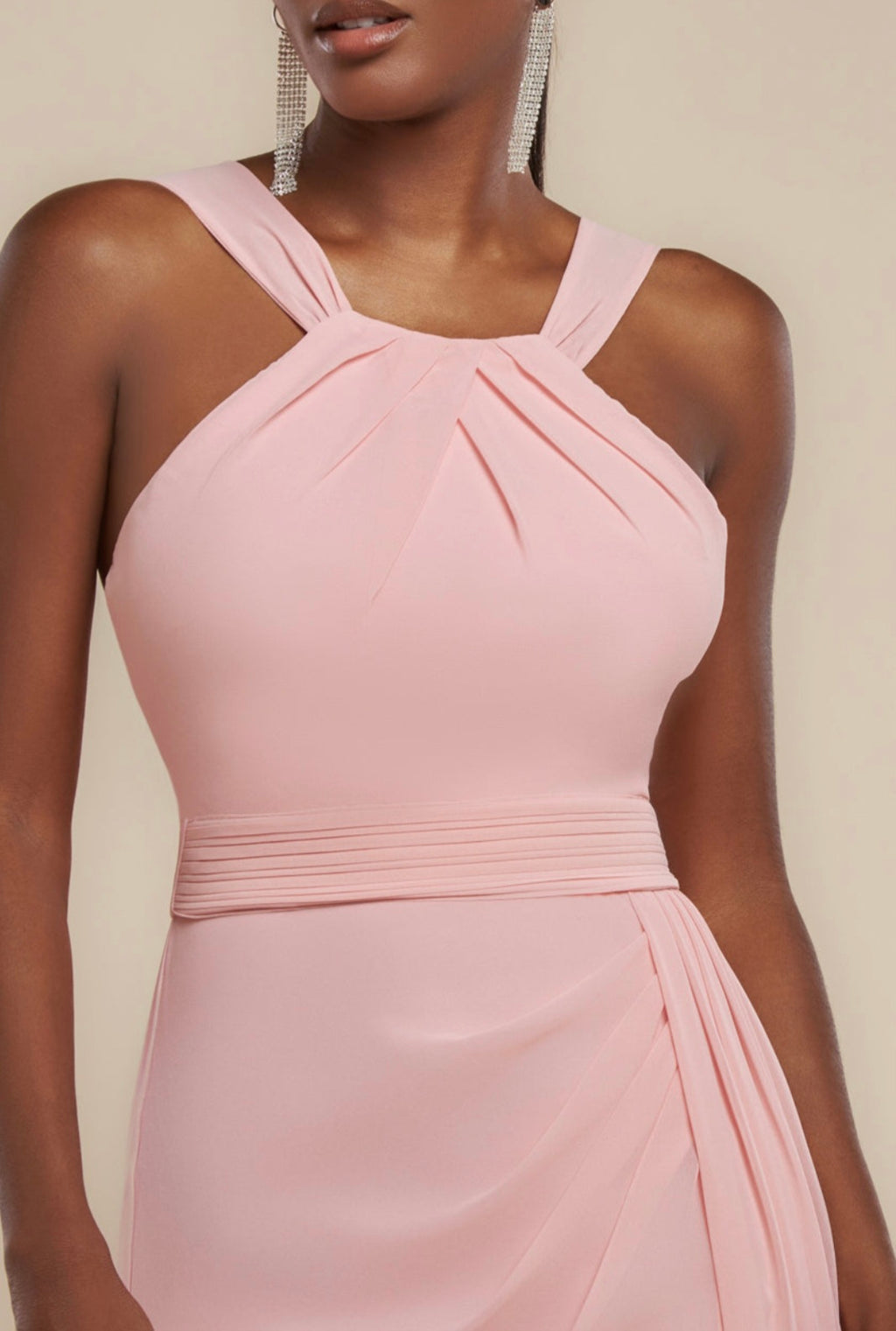 Goddiva Halterneck Thigh Split Chiffon Maxi Dress