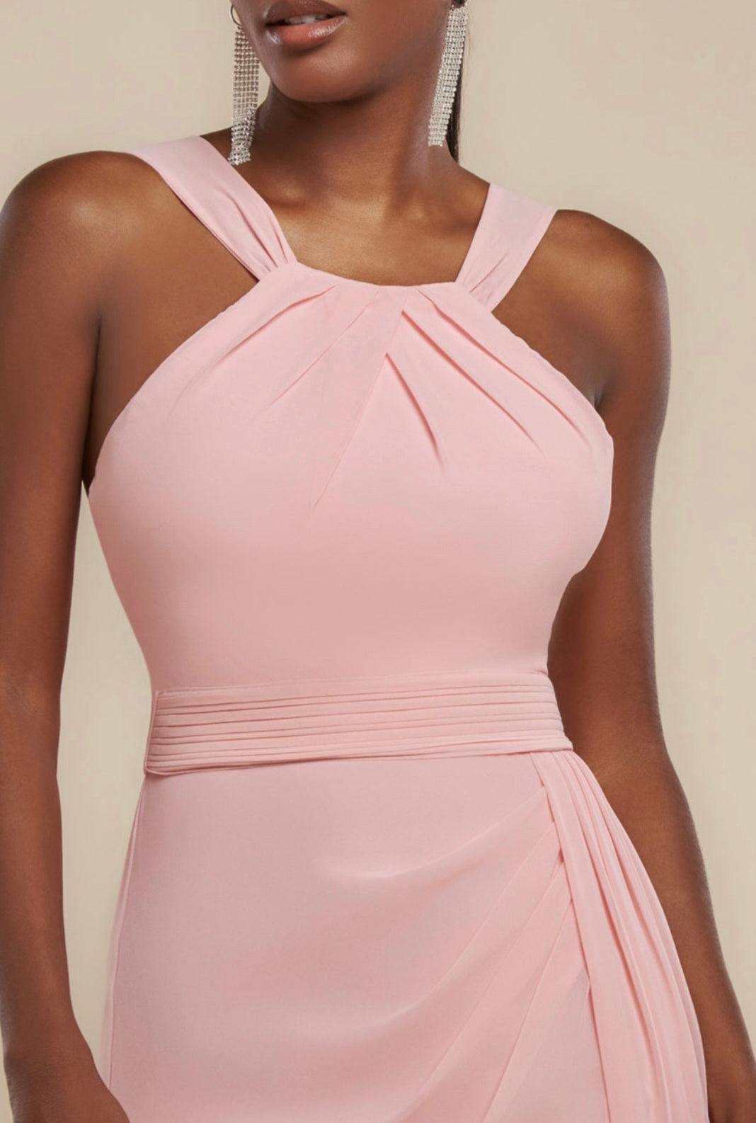 Goddiva Halterneck Thigh Split Chiffon Maxi Dress