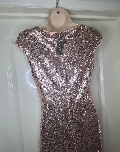 Champagne mid ruffle sequin maxi dress