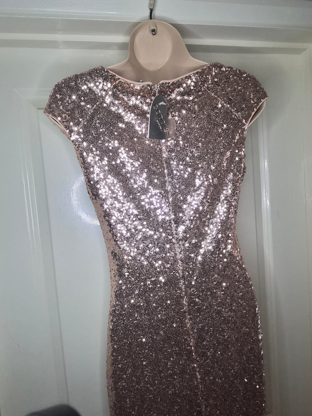 Cap sleeve sequin maxi dress. Champagne