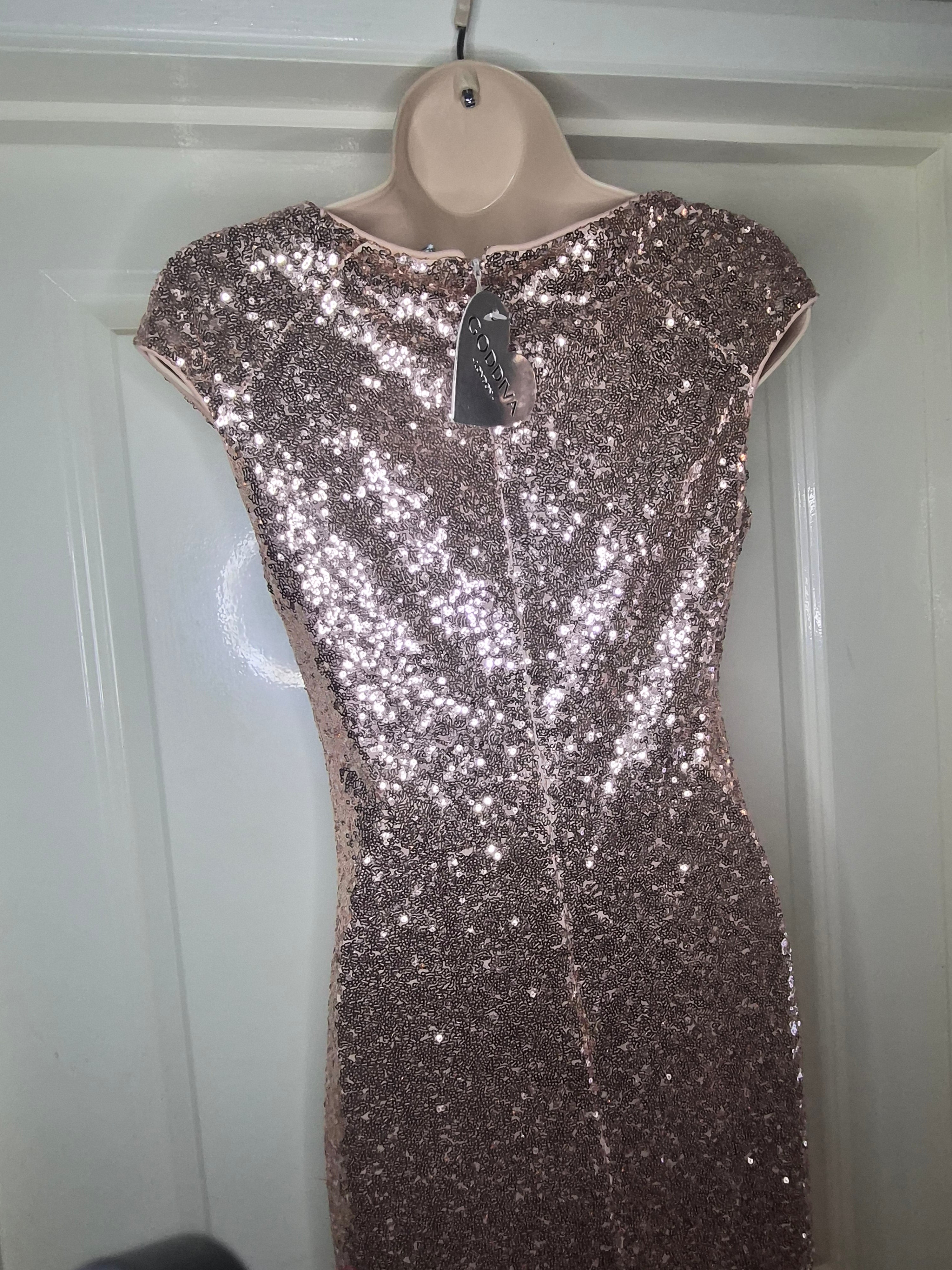 Cap sleeve sequin maxi dress. Champagne