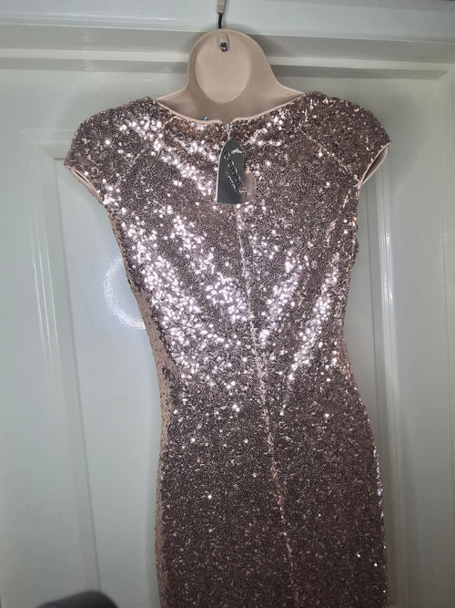 Cap sleeve sequin maxi dress. Champagne