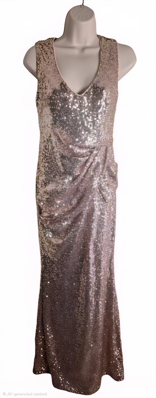 Champagne mid ruffle sequin maxi dress
