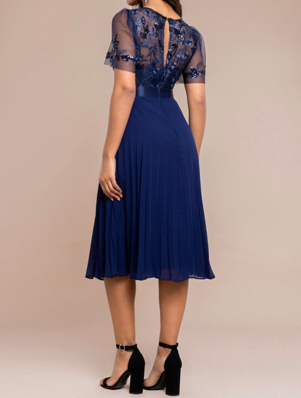 Goddiva embroidered top chiffon pleated midi