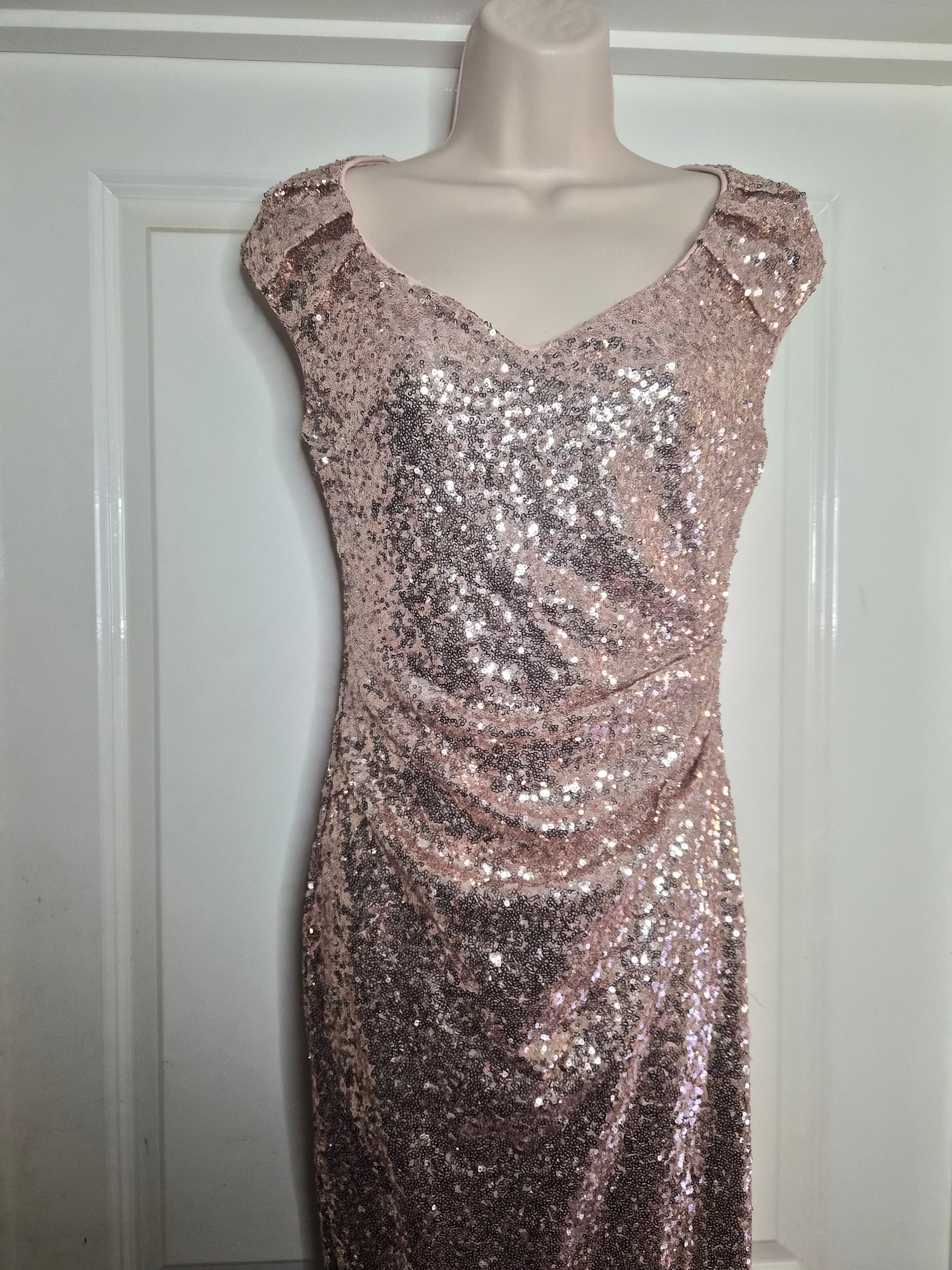 Cap sleeve sequin maxi dress. Champagne