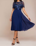 Goddiva embroidered top chiffon pleated midi