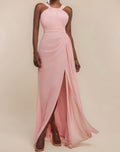 Goddiva Halterneck Thigh Split Chiffon Maxi Dress